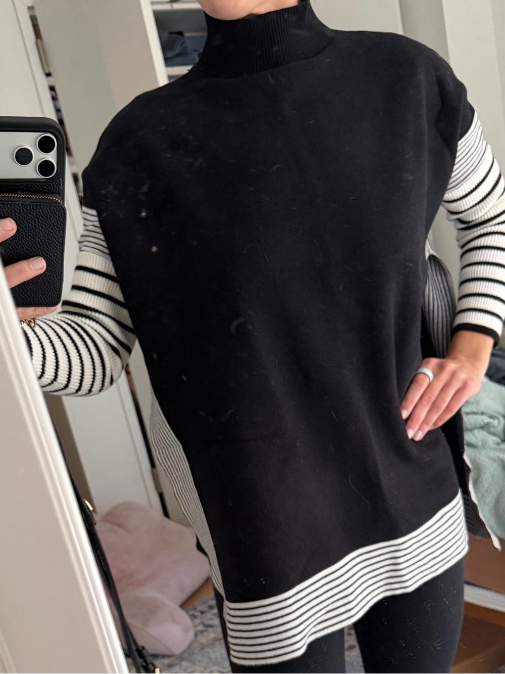 NWT Chicwish Black Tunic Sweater with Striped Hem and Sleeves